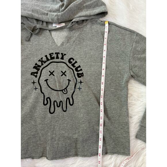 NWT Anxiety Club Dripping Smiley Face Gray Hooded Sweatshirt Oversized SZ Small - Picture 9 of 12